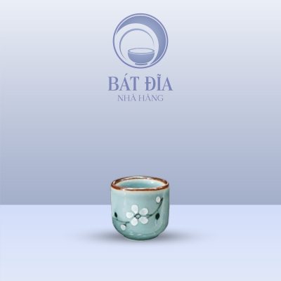 Chén Rượu Men Lam Hoa Đào Trắng