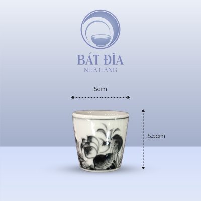 Kích Thước Chén Rượu Men Trắng Vẽ Hoa Sen Đen