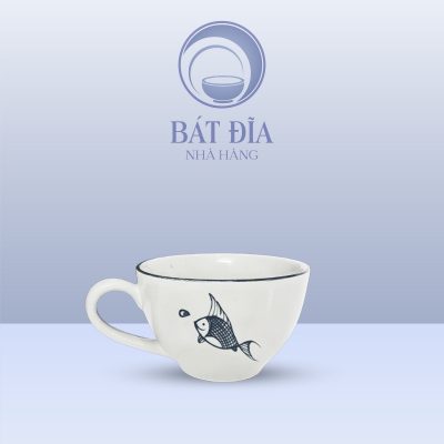 Cốc Cappuccino Men Kem Vẽ Cá Xanh
