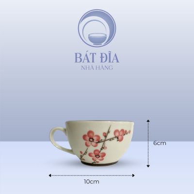 Kích Thước Cốc Cappuccino Men Kem Vẽ Đào Đỏ