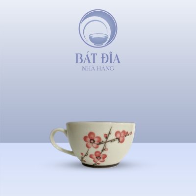 Cốc Cappuccino Men Kem Vẽ Đào Đỏ