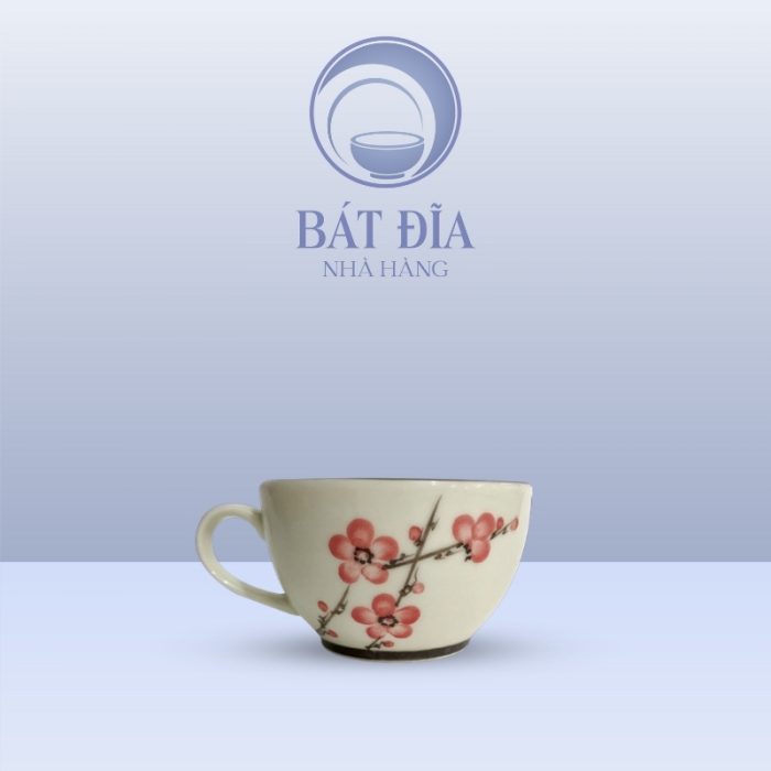 Cốc Cappuccino Men Kem Vẽ Đào Đỏ