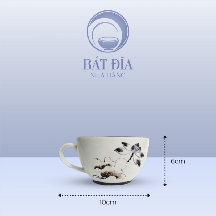 Kích Thước Cốc Cappuccino Men Kem Vẽ Sen Nâu