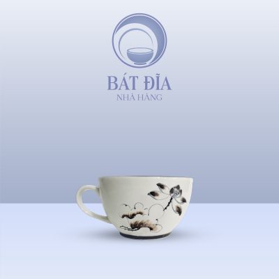 Cốc Cappuccino Men Kem Vẽ Sen Nâu