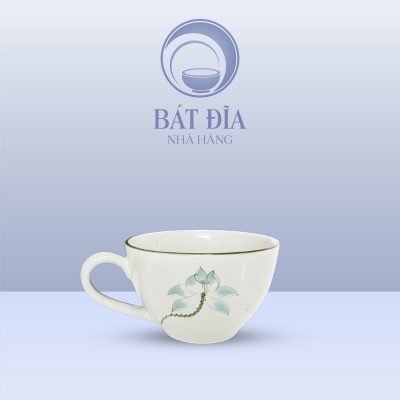 Cốc Cappuccino Men Kem Vẽ Sen Xanh