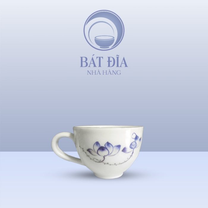Cốc Cappuccino Men Trắng Vẽ Sen Lam