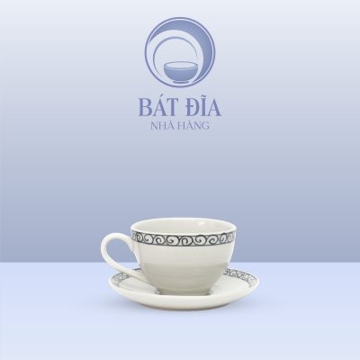Cốc Cappuccino Men Trắng Vẽ Hoa Dây