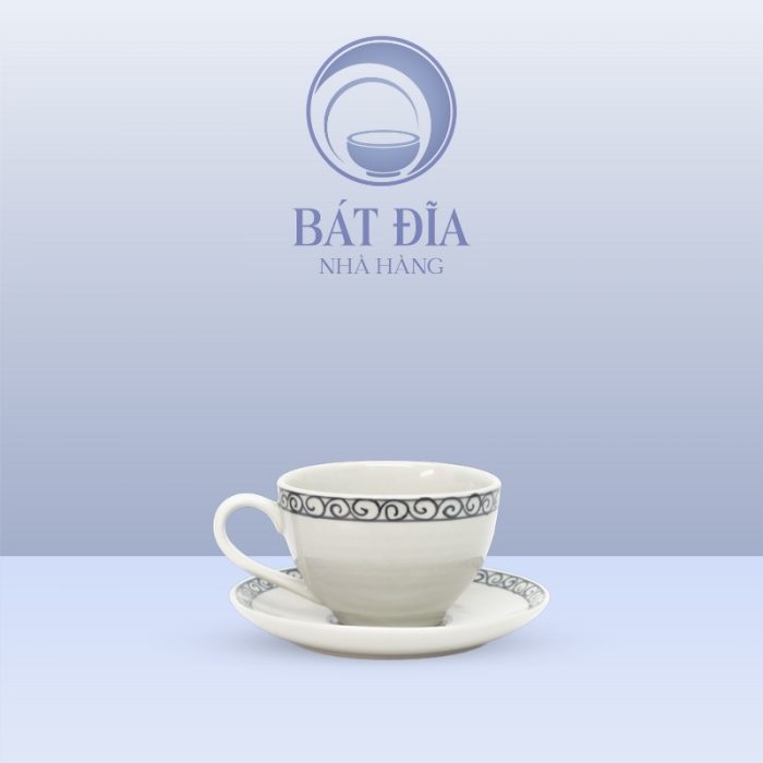 Cốc Cappuccino Men Trắng Vẽ Hoa Dây