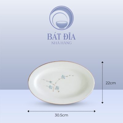 Kích Thước Đĩa Bầu Dục Men Kem Hoa Đào Xanh