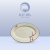 Đĩa Bầu Dục Men Kem Vẽ Đào Đỏ