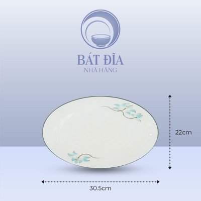 Kích Thước Đĩa Bầu Dục Men Kem Vẽ Sen Xanh