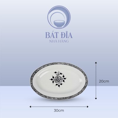 Kích Thước Đĩa Bầu Dục Men Trắng Vẽ Hoa Dây