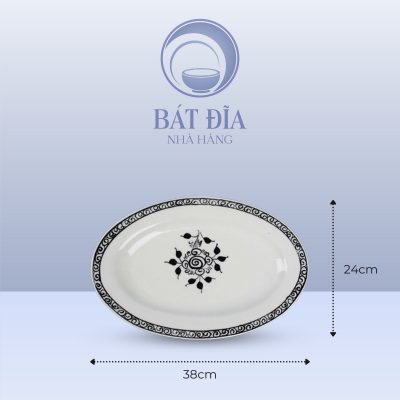 Kích Thước Đĩa Bầu Dục Men Trắng Vẽ Hoa Dây