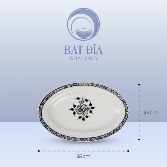 Kích Thước Đĩa Bầu Dục Men Trắng Vẽ Hoa Dây