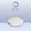 Đĩa Bầu Dục Men Trắng Vẽ Sen Lam