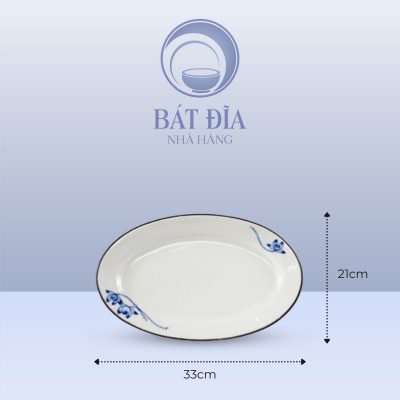 Kích Thước Đĩa Bầu Dục Men Trắng Vẽ Sen Lam