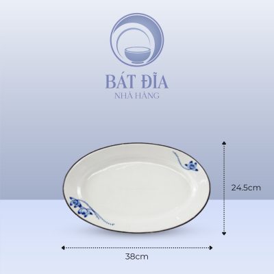Kích Thước Đĩa Bầu Dục Men Trắng Vẽ Sen Lam