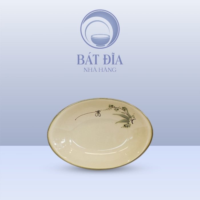 Đĩa Bầu Dục Men Xanh Đào Chuồn