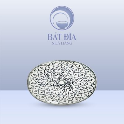 Đĩa Bầu Dục Men Xanh Hoa Bèo