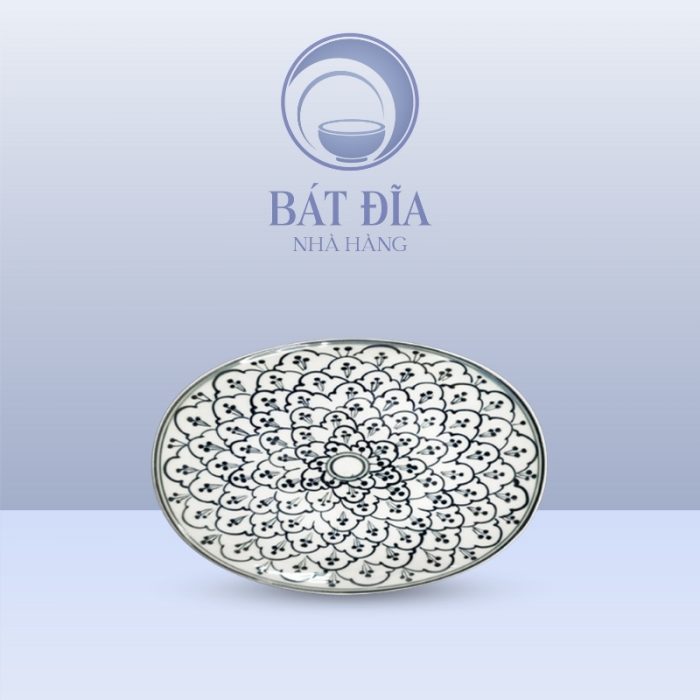 Đĩa Bầu Dục Men Xanh Hoa Bèo