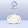 Đĩa Bầu Dục Múi Men Kem Vẽ Sen Xanh