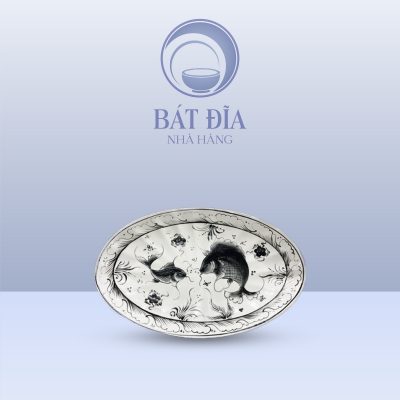 Đĩa Bầu Dục Múi Men Nâu Cá Chép