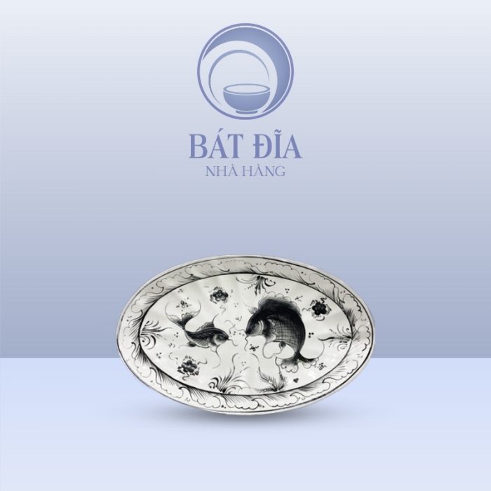 Đĩa Bầu Dục Múi Men Nâu Cá Chép