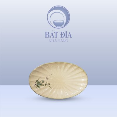Đĩa Bầu Dục Múi Men Xanh Đào Chuồn