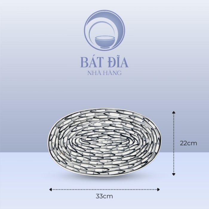 Đĩa Bầu Dục Men Trắng Vẽ Cá Đàn