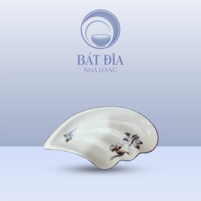 Đĩa Cánh Tiên Men Kem Vẽ Sen Nâu