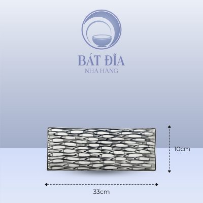 Đĩa Chữ Nhật Dài Men Trắng Vẽ Cá Đàn