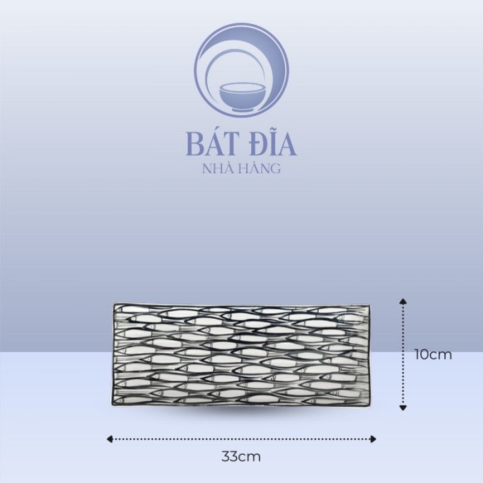 Đĩa Chữ Nhật Dài Men Trắng Vẽ Cá Đàn