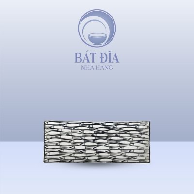 Đĩa Chữ Nhật Dài Men Trắng Vẽ Cá Đàn