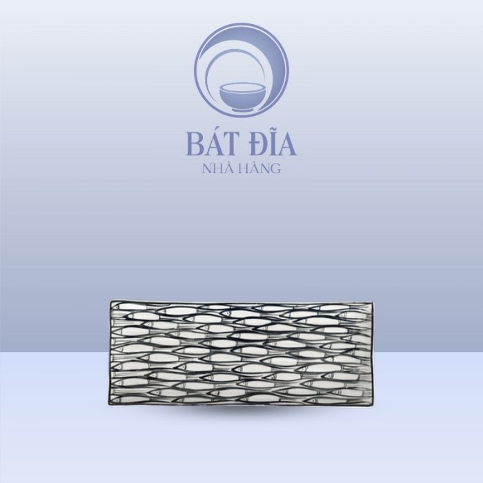 Đĩa Chữ Nhật Dài Men Trắng Vẽ Cá Đàn