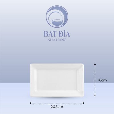 Kích Thước Đĩa Chữ Nhật Dày Cạnh Melamine Trắng