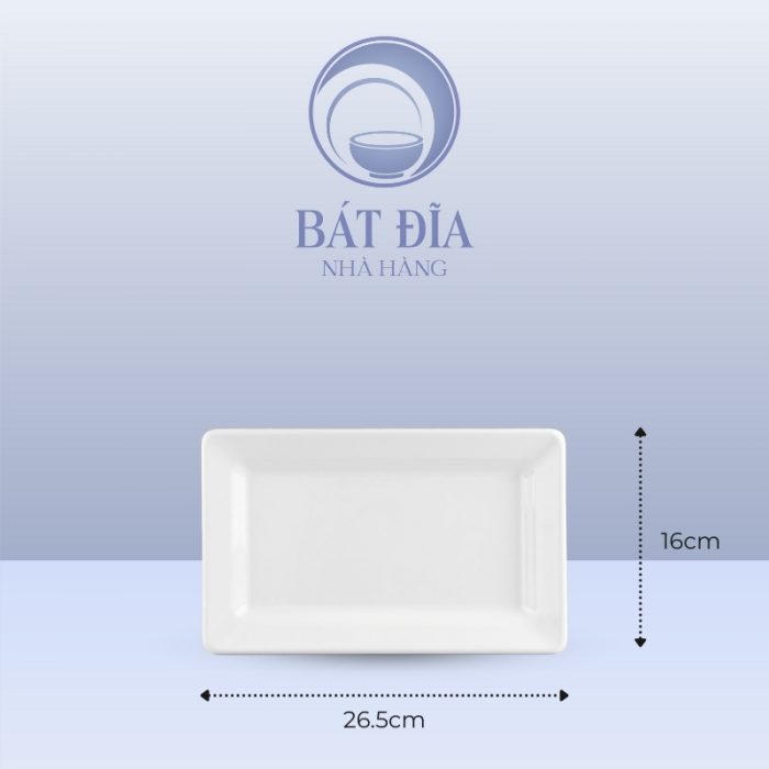 Kích Thước Đĩa Chữ Nhật Dày Cạnh Melamine Trắng
