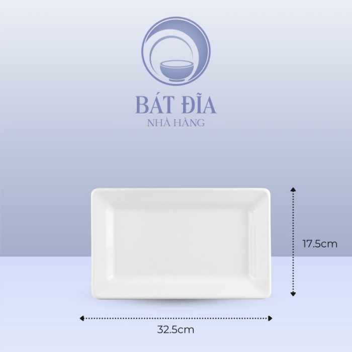Kích Thước Đĩa Chữ Nhật Dày Cạnh Melamine Trắng