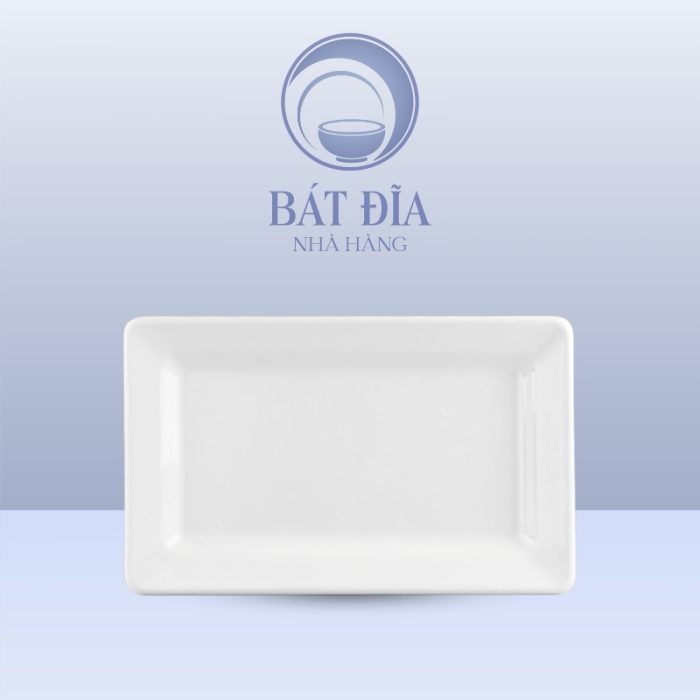 Đĩa Chữ Nhật Dày Cạnh Melamine Trắng