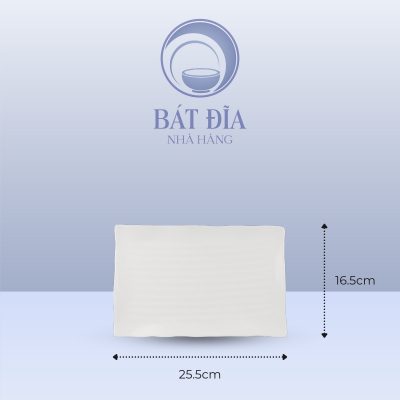 Kích Thước Đĩa Chữ Nhật Gân Ngang Melamine Trắng