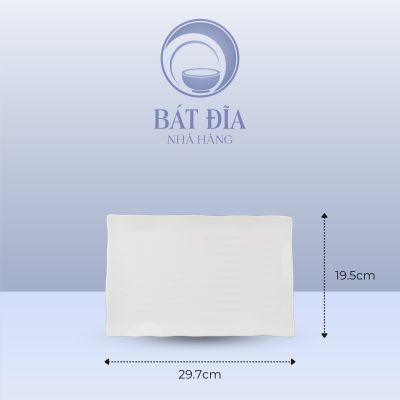 Kích Thước Đĩa Chữ Nhật Gân Ngang Melamine Trắng