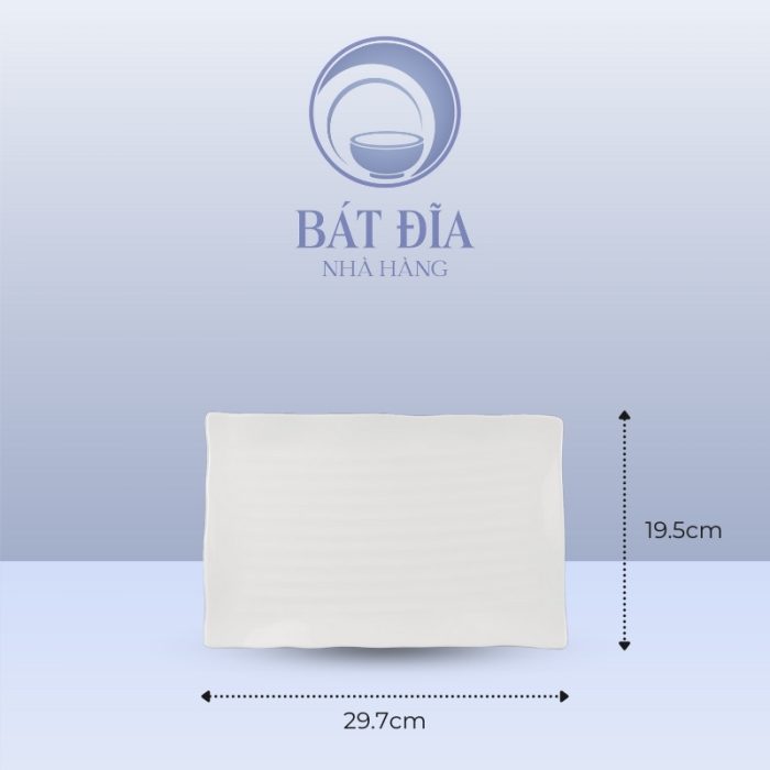 Kích Thước Đĩa Chữ Nhật Gân Ngang Melamine Trắng