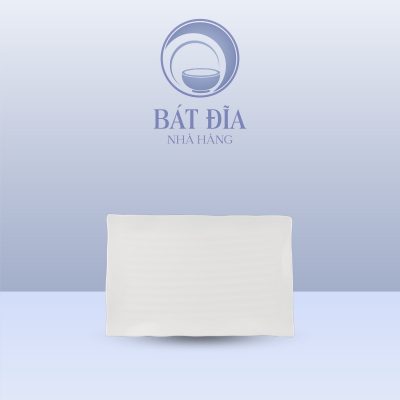 Đĩa Chữ Nhật Gân Ngang Melamine Trắng