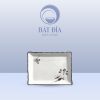 Đĩa Chữ Nhật Lượn Men Kem Vẽ Sen Nâu