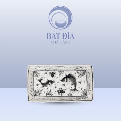 Đĩa Chữ Nhật Lượn Men Nâu Cá Chép