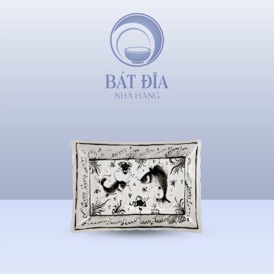 Đĩa Chữ Nhật Lượn Sâu Men Nâu Cá Chép