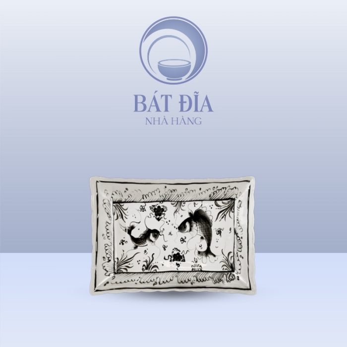Đĩa Chữ Nhật Lượn Sâu Men Nâu Cá Chép