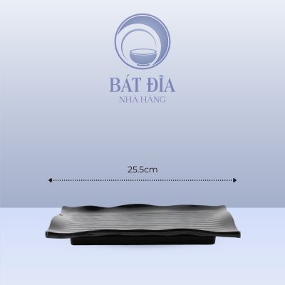 Kích Thước Đĩa Chữ Nhật Lượn Sóng Melamine Đen