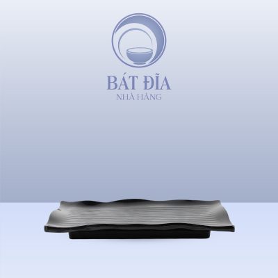 Đĩa Chữ Nhật Lượn Sóng Melamine Đen