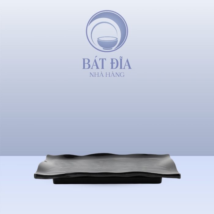 Đĩa Chữ Nhật Lượn Sóng Melamine Đen
