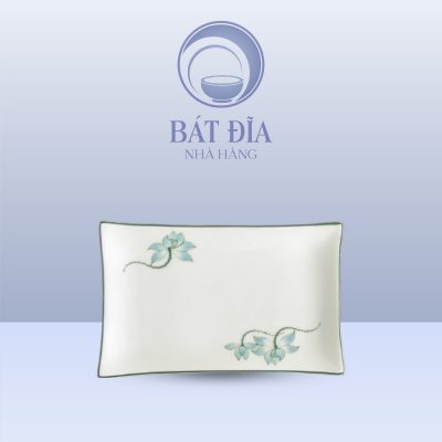 Đĩa Chữ Nhật Men Kem Vẽ Sen Xanh